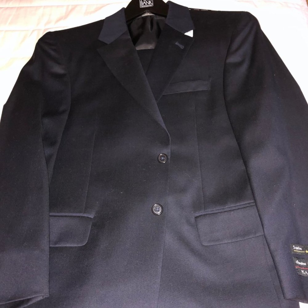 Jo Bank Navy Tropical Wool 2 Button Suit